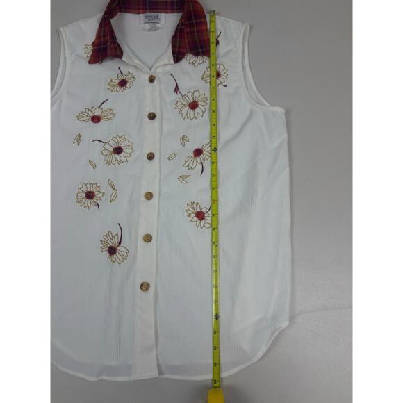 90s Cottagecore Embroidered Sunflower Button Down Vest Top XL - Picture 6 of 6